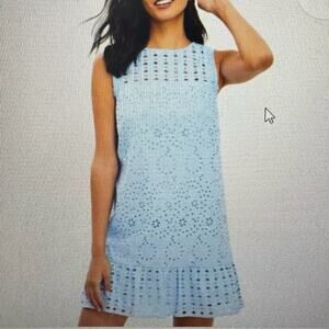 LOFT Womens Light Blue Eyelet Flounce Shift Dress Sleeveless Size 6